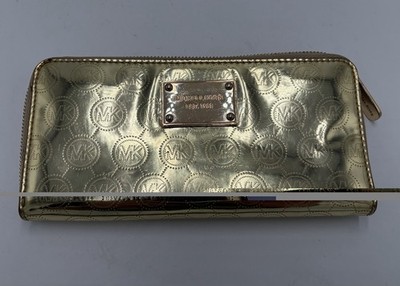 Michael Kors Jet Set Mirror Metallic Continental Zip Wallet Gold No Strap