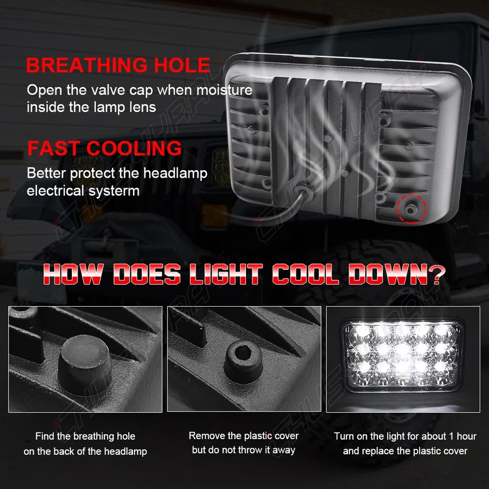 4 PIEZAS Faro LED de haz alto/bajo para Chevy El Camino 1982-1987 4x6 180W 6000K Foto 4 de 4