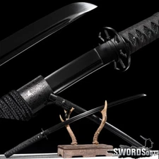 All Black Blade Katana Battle Wrapped T10 Folded Steel Japanese Samurai Sword 