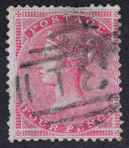GB SG63 QV 1856 4d Carmine, Wmk Medium Garter, Blued Paper, Used
