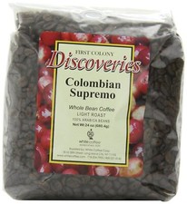 4 Pack - First Colony Coffee Colombian Supremo 100% Arabica Whole Bean - 24 oz 12.50 per pound