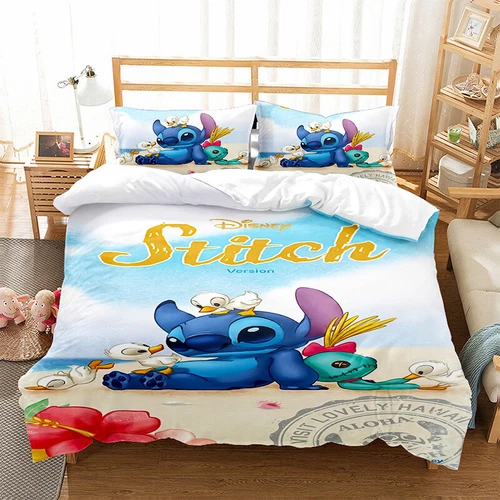 Cute Lilo & Stitch Duvet Cover Pillowcase 3-Piece Bedding Set Stitch Pillow Case - Picture 5 of 26