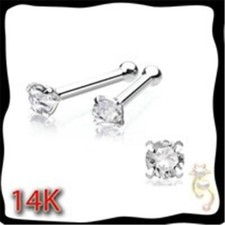 14K White Gold 22g Nose Bone Stud Ring Clear CZ 1mm 1.5mm 2mm 2.5mm 3mm Jewelry