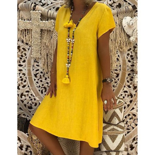 Damen Sommerkleid Kurzarm Freizeit T-Shirt Kleid Locker Sommerkleid Übergröße - Bild 10 von 13