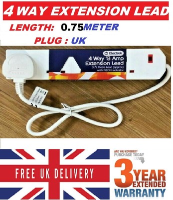 4 WAY 4 GANG EXTENSION LEAD EXTENTION LEAD 5 METER 4 SOCKETS//GANG 13A PLUG CE UK