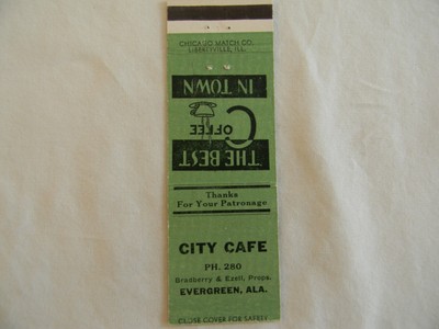 Evergreen Alabama f&b Cafe Bradberry & Ezell low # 280 matchbook