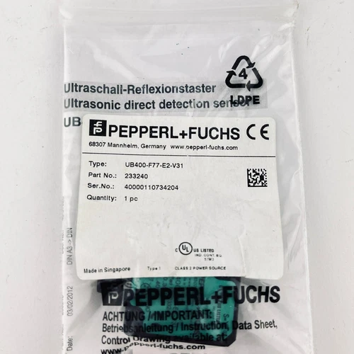 .Neu Pepperl+Fuchs UB400-F77-E2-V31 Sensor UB400-F77-E2-V31 Expressversand - Bild 1 von 1