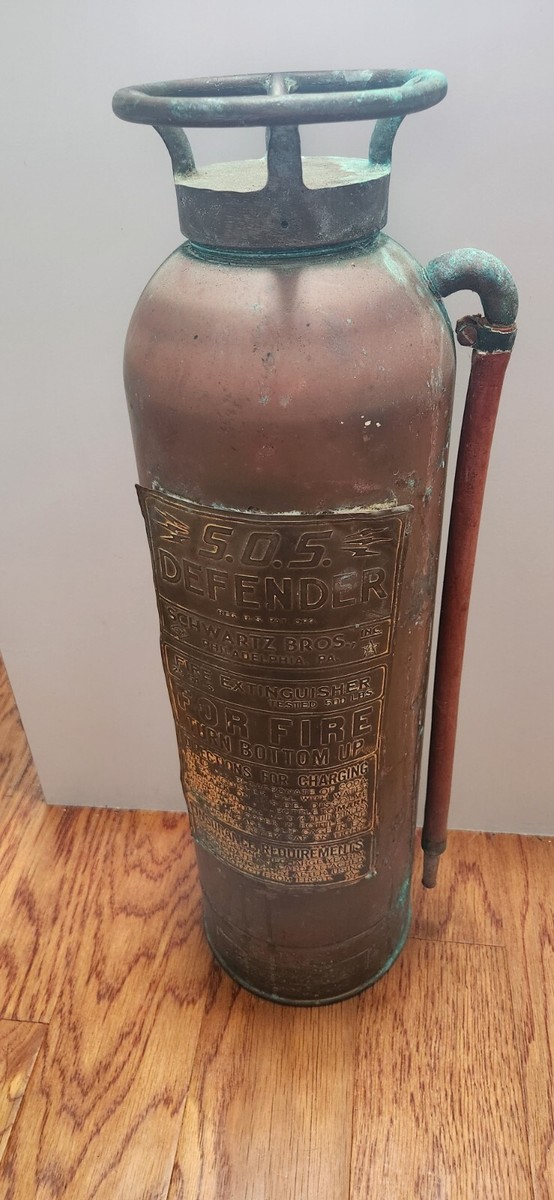 70's SOS Defender Brass - Copper Fire Extinguisher Schwartz Bros