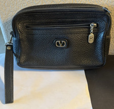 Valentino Garavani Vlogo Black Leather Clutch