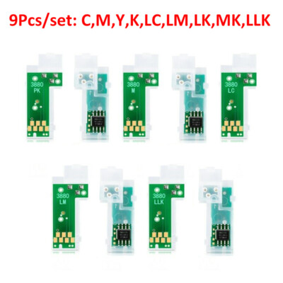 9Pcs Chip for Epson Stylus Pro 3800 3800C 3880 3890 C,M,Y,K,LC,LM,LK,MK,LLK 80ml