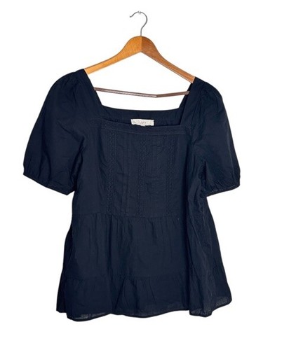 NWT Loft Lace Tiered Peplum Boho Square Neck Blouse Size L Women’s - Picture 2 of 7