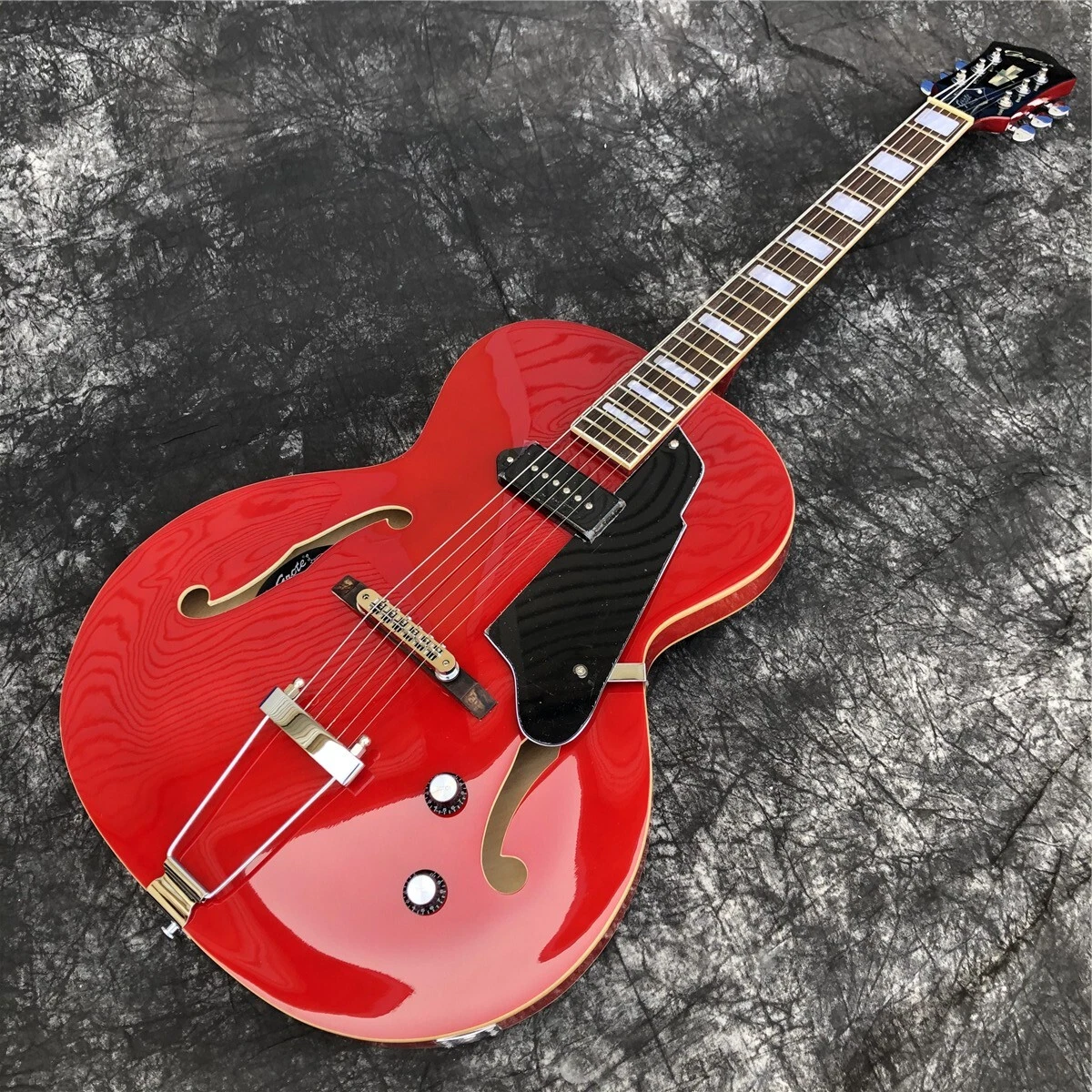 Grote Red Jazz Electric Guitar Semi-Hollow Body P90 Pickup Chrome