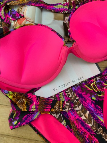 Victoria’s Secret Feather Bombshell Add 2 Cups Ruched Side Bikini Set 36C/S US - Picture 6 of 6