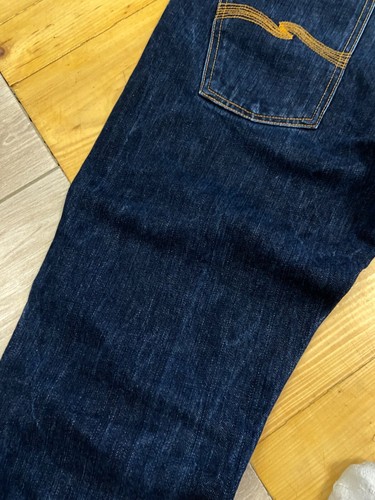 NUDIE JEANS MEN'S THIN FINN ORGANIC DRY ECRU EMBO W32 L32 DARK BLUE RAW DENIM - Picture 17 of 17