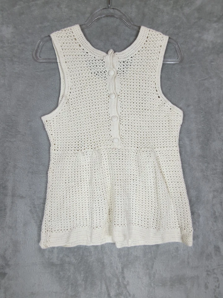 ny Collection Top 女式 L 坦克象牙钩针节嬉皮海滩波西米亚 — 第 2/4 张图片