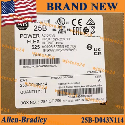 25B-D043N114 PowerFlex 525 AC Drive 480V 3.0HP FRN 7.001 #2022 Sealed TX New
