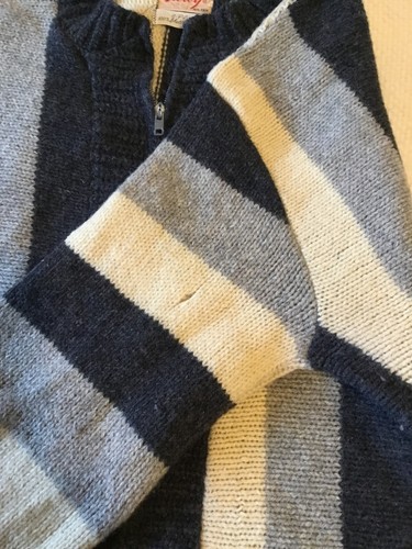 Sarby 100% Shetland Wool zip gray striped 2 ply GRUNGE XL Sweater vintage 60's - Picture 8 of 12