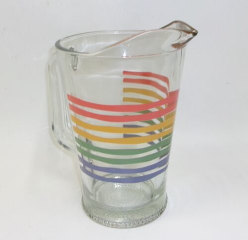 Jarra de vidrio pesado retro vintage años 70 80 arco iris a rayas - Imagen 2 de 5