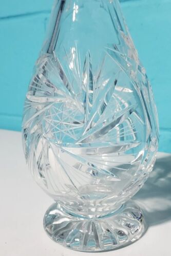 CRYSTAL Etched STAR Pinwheel CUT Glass DECANTER Stopper WINE Bottle HOBSTAR Nice - Picture 3 of 14