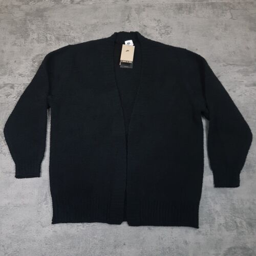 NIKE Phoenix Cozy Bouclé Knit Cardigan Sweater Womens SMALL Black Swoosh