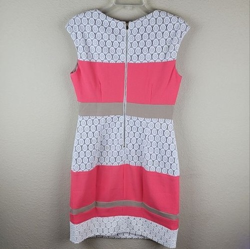 Vestido Sandra Darren Para Mujer 6 Coral/Crema/Tostado Crochet Vaina Vestido Manga Gorra - Imagen 4 de 12