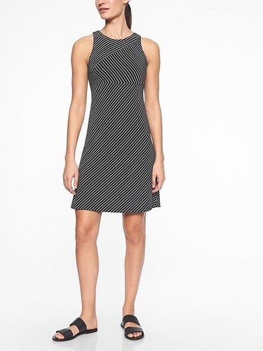 Athleta Santorini Dress High Neck Black White Stripe Womens Size M Athleisure
