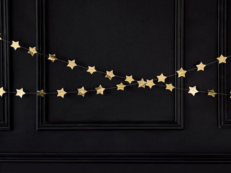 Gold Star Garland - Gold Christmas Party Decorations - Gold Stars Bunting - 3.6m