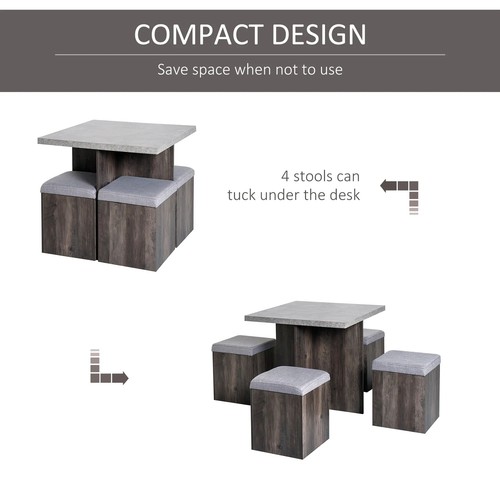 4 Seater Dining Set Space Saving Table Chairs Indoor Outdoor Compact Grey - Picture 6 of 12