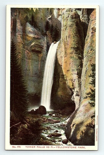 RARE c.1910 Haynes 176 Yellowstone National Park Postcard Tower Falls 110 Feet - Imagen 2 de 3