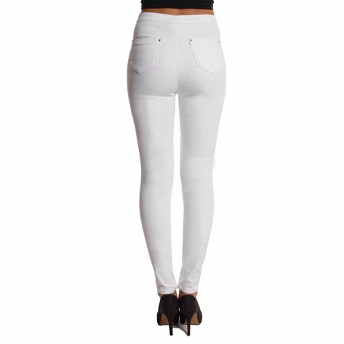 NEW LADIES HIGH WAISTED RIPPED KNEE WHITE SKINNY JEANS WOMENS RIP CUT JEGGINGS - Picture 7 of 13