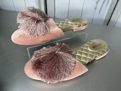 Birdies Songbird Pom Pom Blush Coquette Pink Slides Ballet Flats Mules Size 7.5