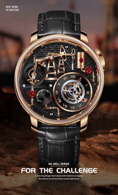 PINDU Oil Pump Dial Men's Watch Swiss Quartz Sapphire Crystal Black PD6673