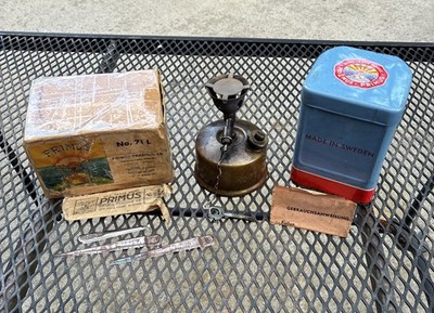 1960 s Primus NO. 71 Single Burner Backpacking Stove W/Box, Key, Instructions