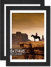 5x7 Picture Frame Set of 2, Black Engineered Wood Frame for 5 x 7 Inch Picture P