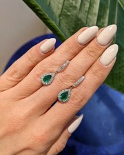 2.03 Ct  Pear Cut Emerald Earrings Wedding Earrings 14k White Gold