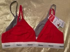 NWT Hanes Originals 2 Pack Cotton Stretch Triangle Bralettes Red Gray Size M