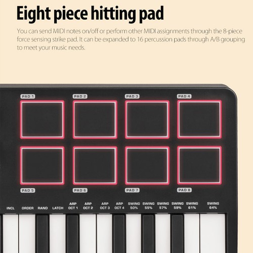 KOKKO MIDI Controller Keyboard 25 Mini 25 Key With 8 Backlit Drum Pads 8 Knobs - Picture 6 of 14