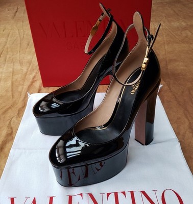 Valentino Garavani Tan-Go Black Patent Leather Platforms 40.5 BNIB