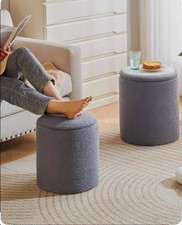Round Ottoman with Storage For Auction Fleece Grey Set of 2