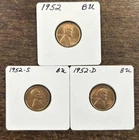 1952 P, D & S Lincoln Wheat Cent Penny  Uncirculated 3 Coin Set