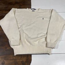 Vintage Polo Ralph Lauren Sweater Men's L White Cotton Crewneck Pullover Pony