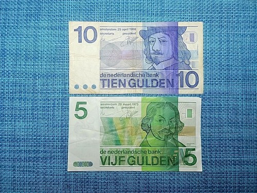๐ณ๐ฑ Netherlands 5 (P-95 1973) & 10 (P-91 1968) gulden Banknote 041725-3