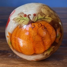 Capiz Shell Pumpkin Fall Leaf Decorative Ball Orb Bowl Decor 4” Halloween Cute