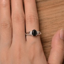 Black Onyx Oval Gemstone 925 Sterling Silver Solitaire Women Ring Duty Free