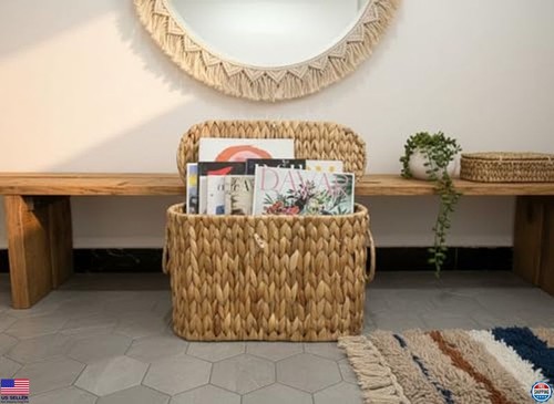 Wicker Toilet Paper Basket with Lid - Hand-Woven Rattan Storage for 6 Mega Rolls - Picture 5 of 7