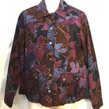 Coldwater Creek Women's Burgundy Blue Wine Floral Cotton Jacket Sz 8