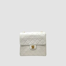 CHANEL Vintage Classic Flap Schultertasche weiß 1. Generation 152834188