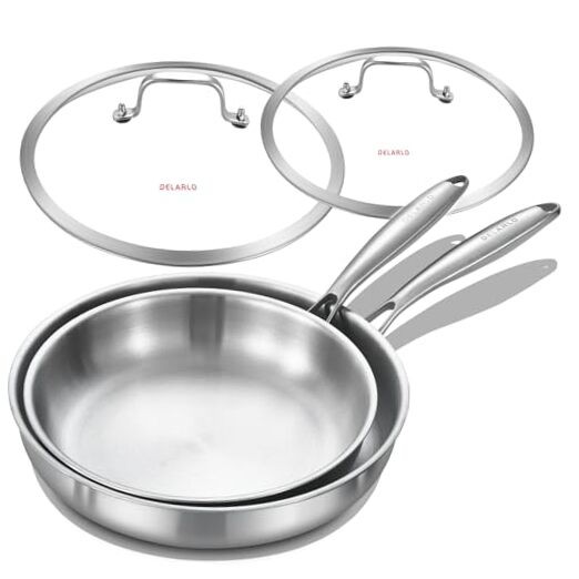 Tri-ply Kitchen Cookware Frying Pan Set Stainless Steel 10
