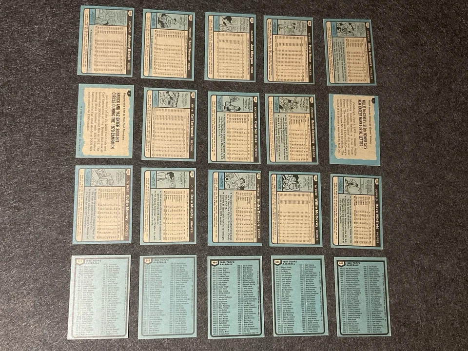 Lote de 20 tarjetas de béisbol 1980 Topps HOFers EXC Foto 2 de 4