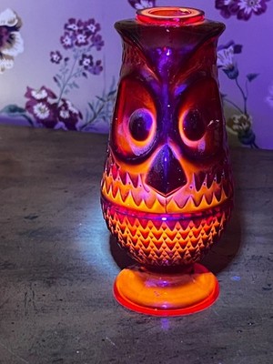 Vintage Viking UV Reactive Amberina Glass Large Owl Fairy Lamp | eBay